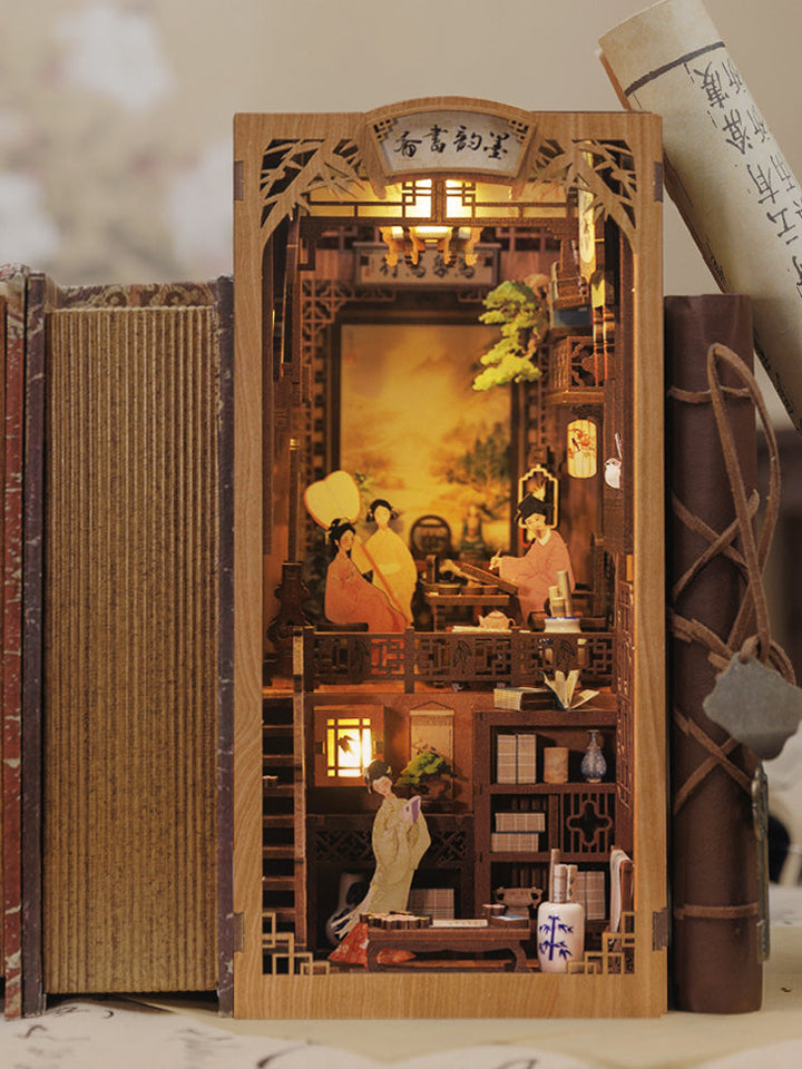 DIY Wooden Book Nook Kit Miniature Bookshelf Inserts（Ink Rhyme Bookstore）
