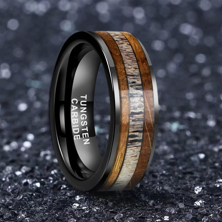 Barrel Wood Antler Wedding Ring