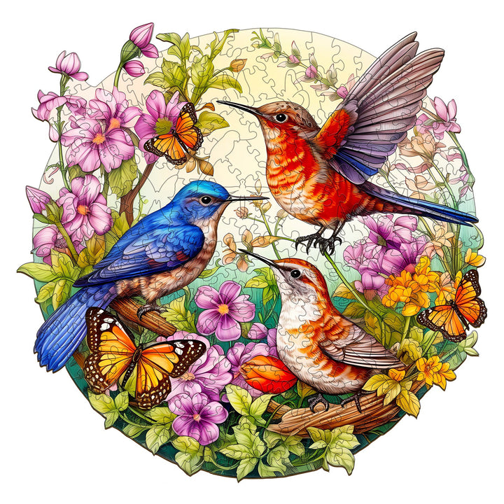 Birdsong and Fragrant Blooms - Wooden Jigsaw Puzzle