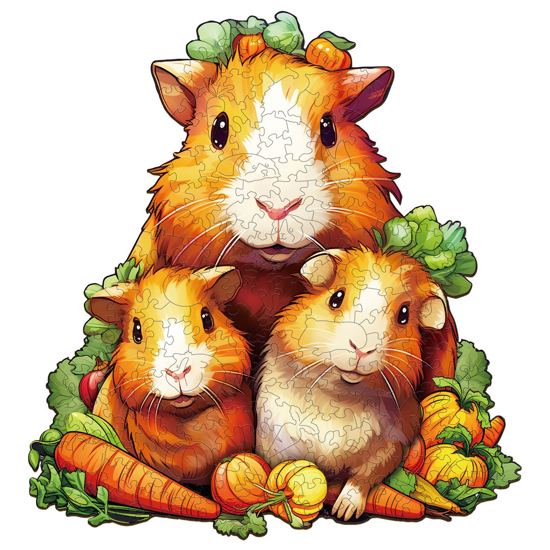 Cute Guinea Pig Family - Wooden Jigsaw Puzzle