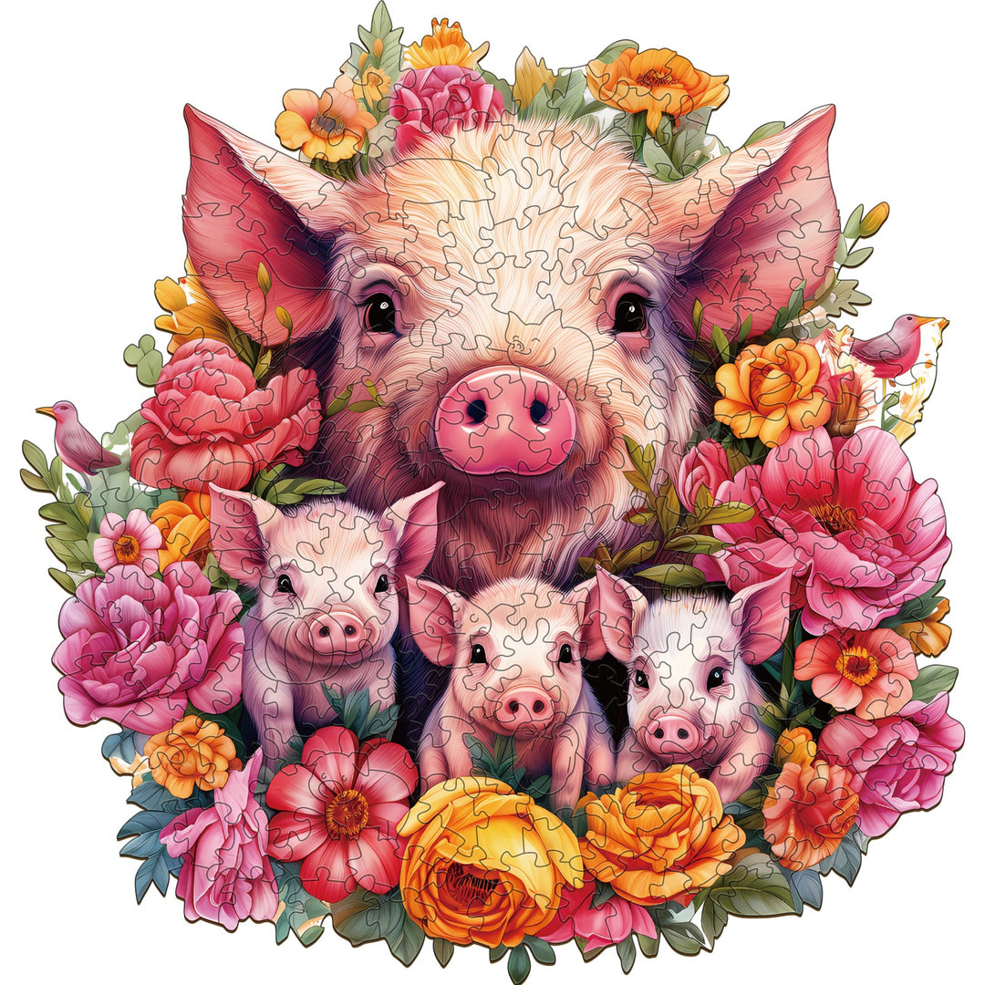 Mama Pig and Her Babies - Wooden Jigsaw Puzzle