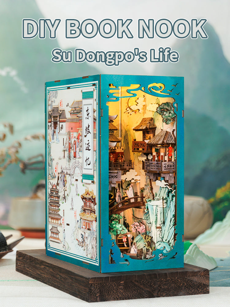 DIY Wooden Book Nook Kit Bookshelf Inserts (Su Dongpo's Life)