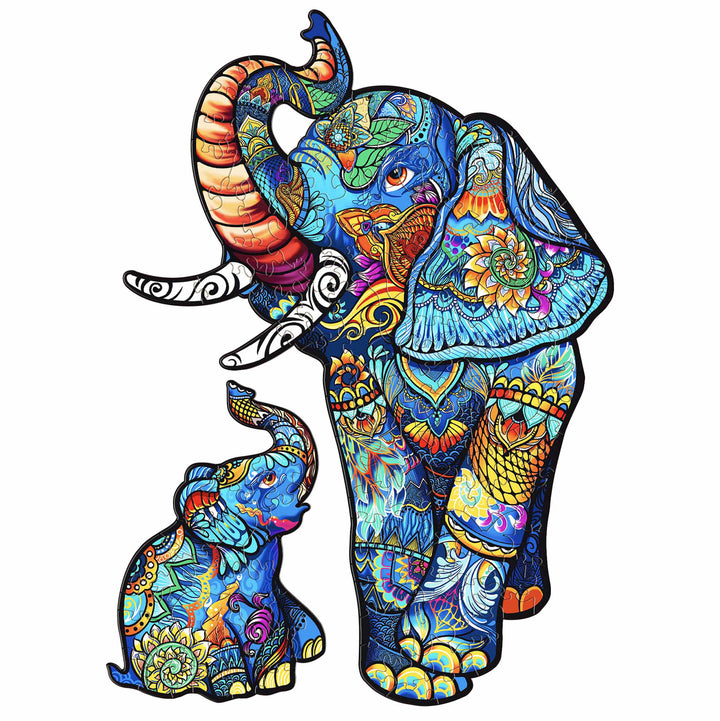 Mama Elephant With Her Baby - Wooden Jigsaw Puzzle