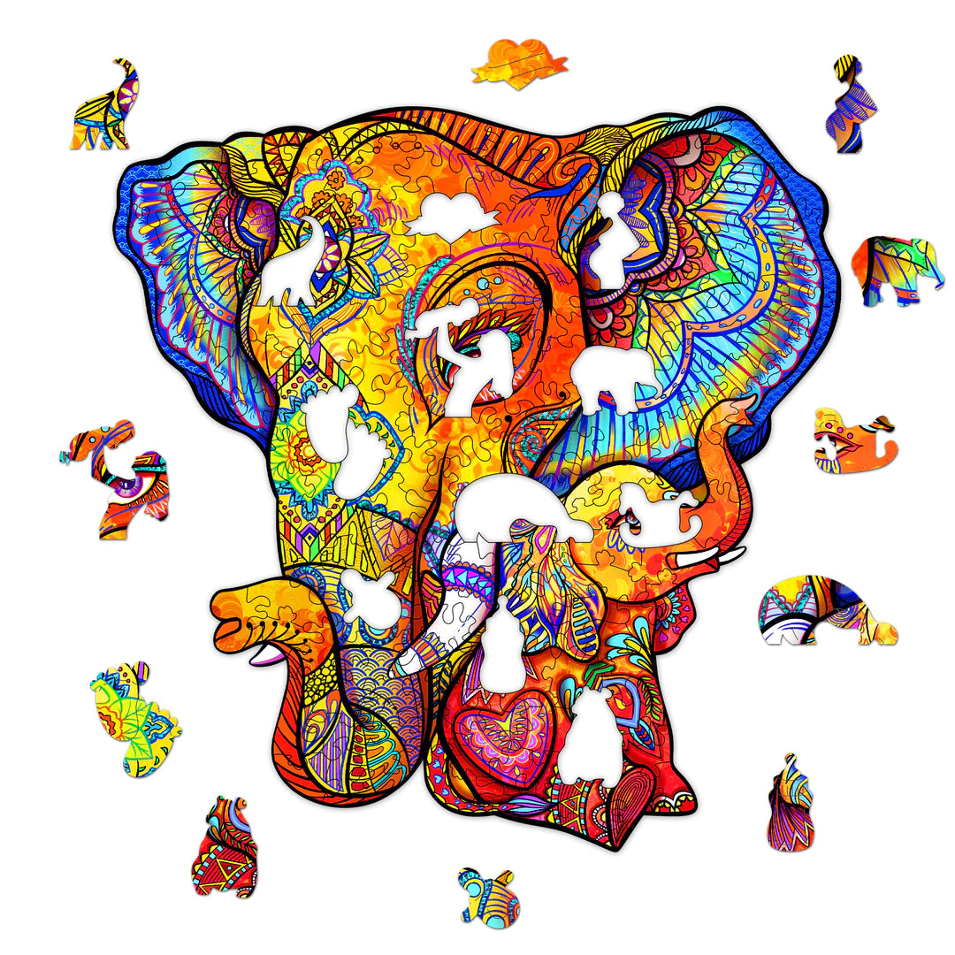 Lovely Parent-Child Elephant - Wooden Jigsaw Puzzle