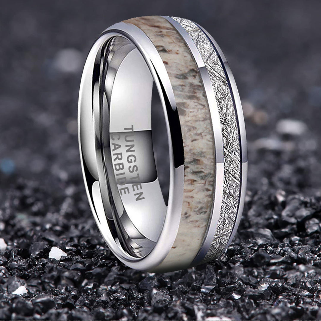Silver Deer Antler Tungsten Ring