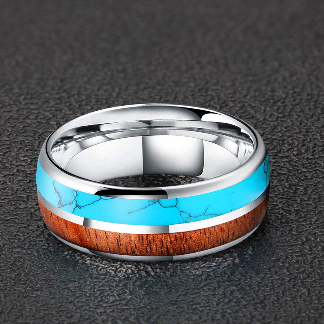 Wooden Tungsten Ring with Turquoise Inlay