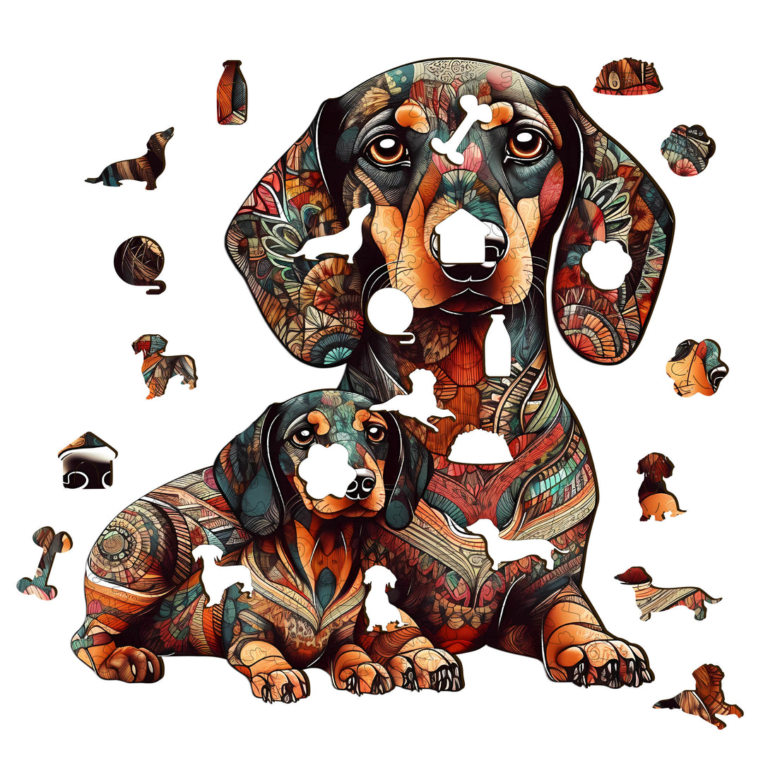 Sitting Dachshunds - Wooden Jigsaw Puzzle