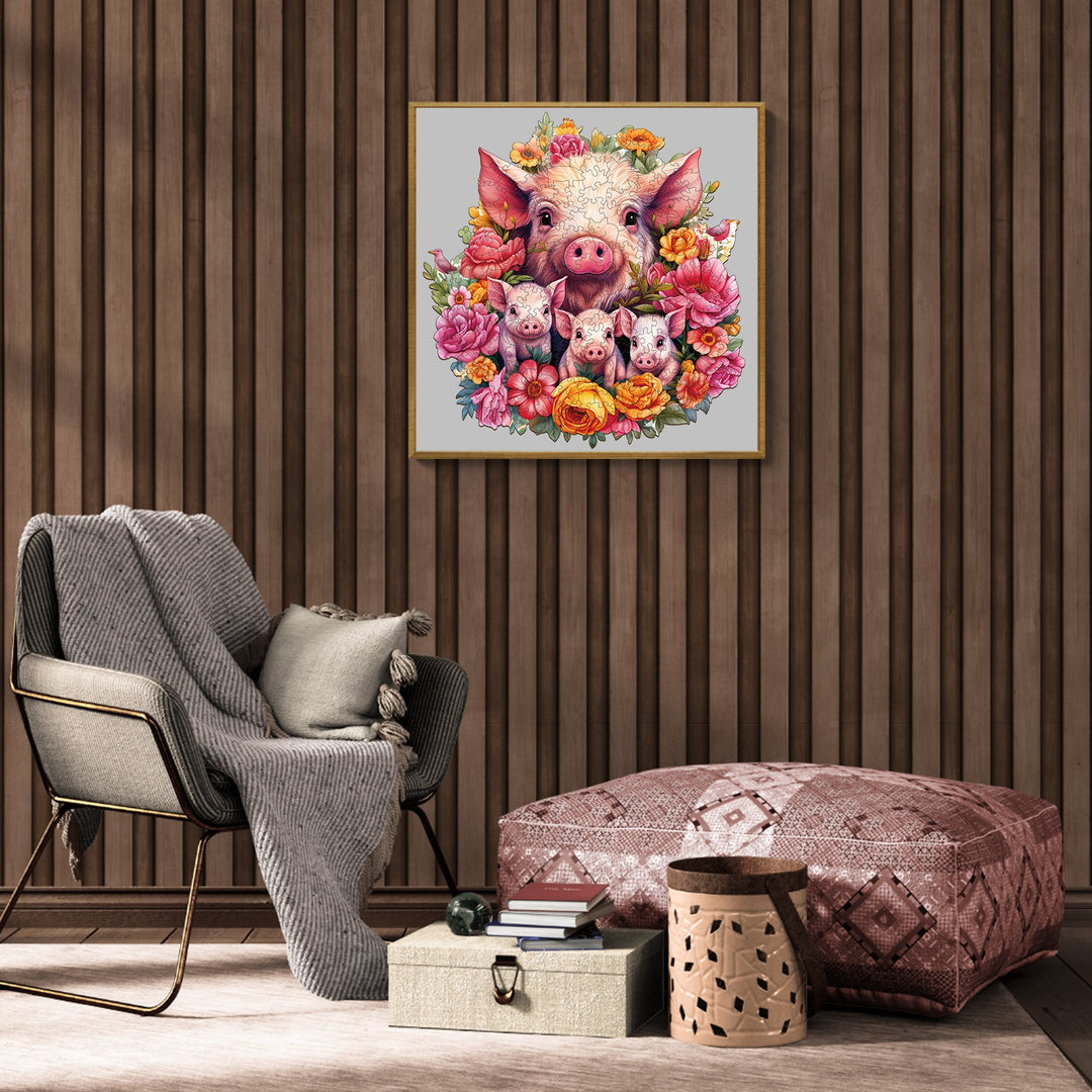 Mama Pig and Her Babies - Wooden Jigsaw Puzzle