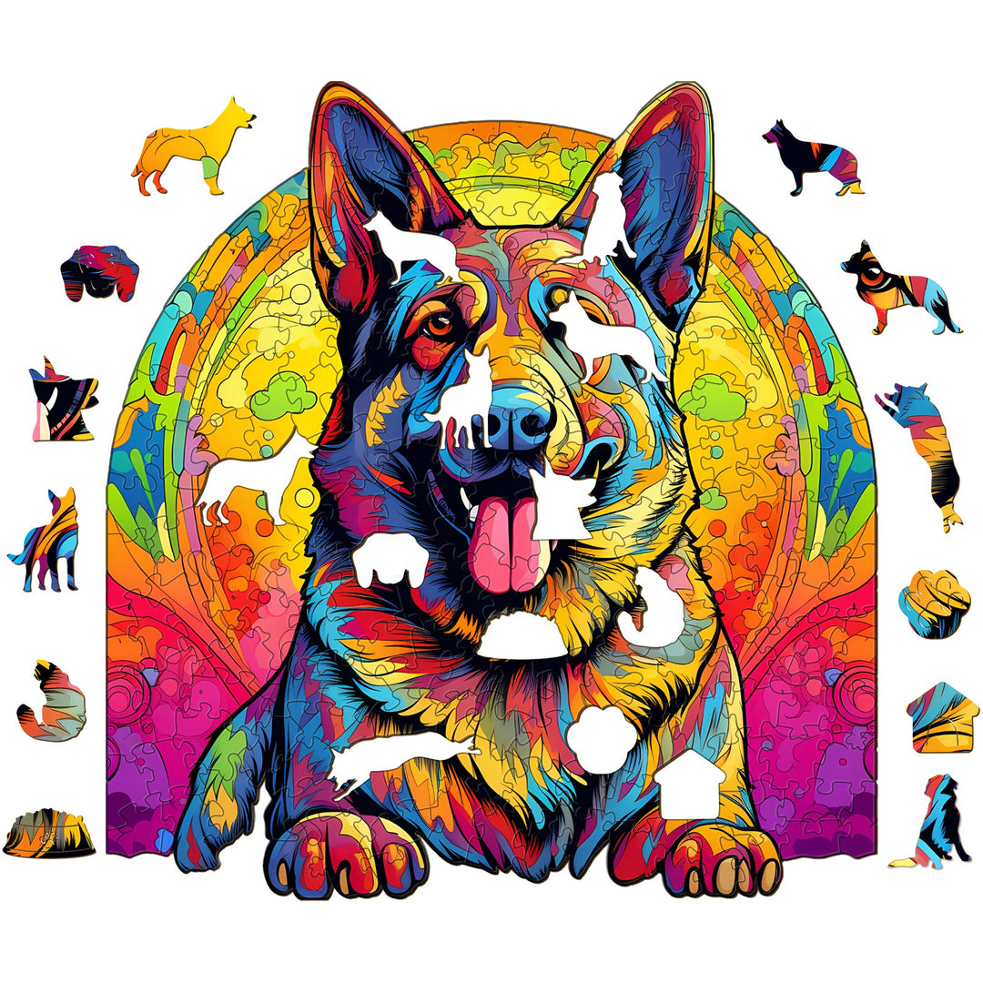 Painted German Shepherd - Wooden Jigsaw Puzzle