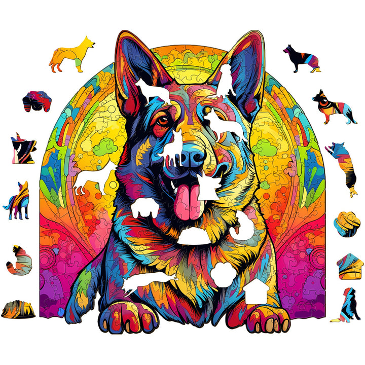 Painted German Shepherd - Wooden Jigsaw Puzzle