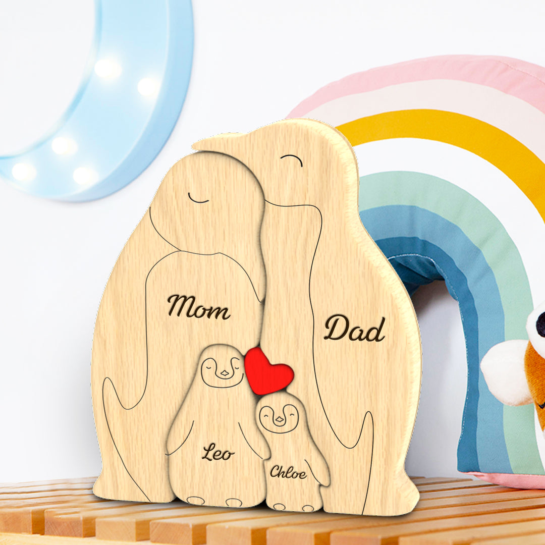Penguins - Personalized Wooden Family Name Puzzle Decoration