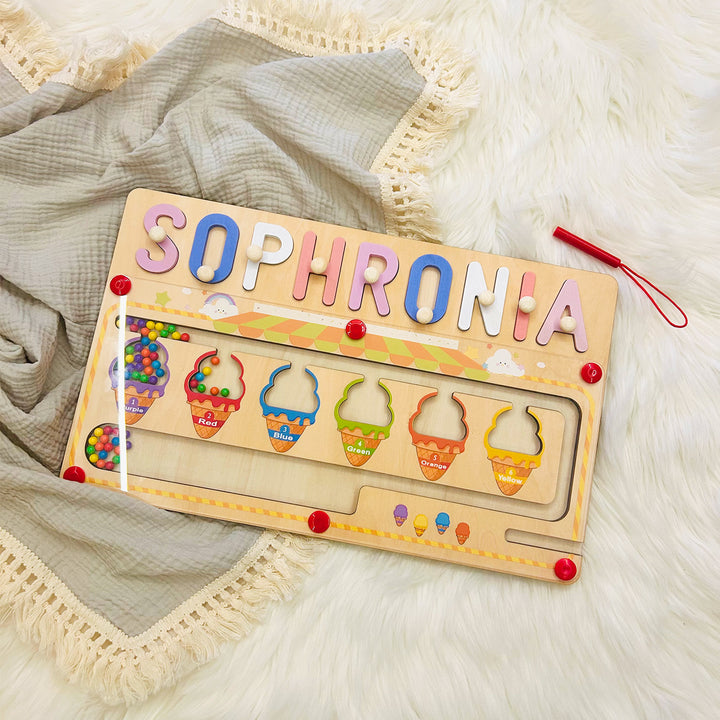 Personalized Baby Name Magnetic Maze Wooden Puzzle - Ice Cream