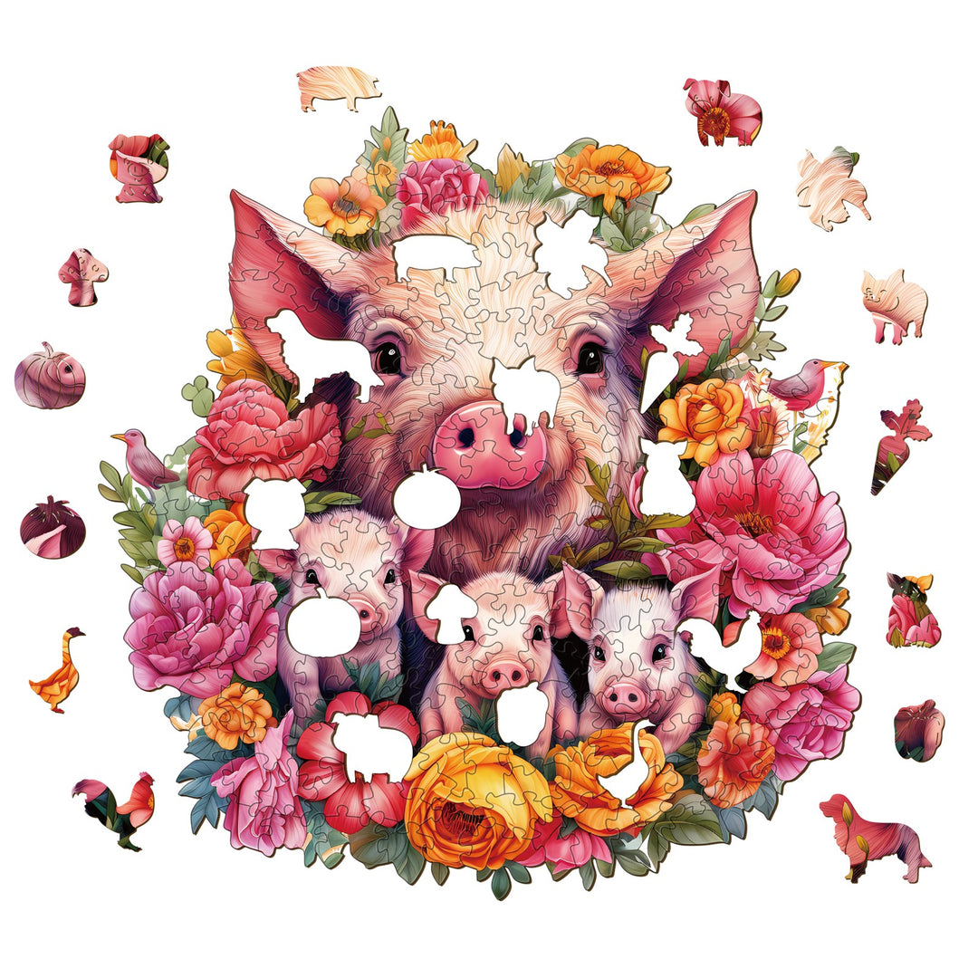 Mama Pig and Her Babies - Wooden Jigsaw Puzzle