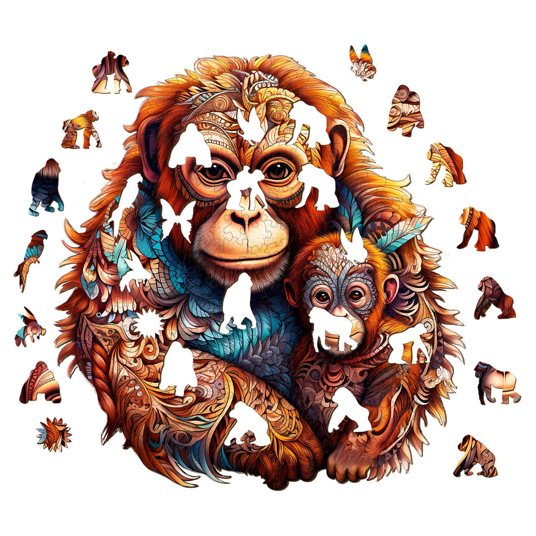 Parent-child Orangutan - Wooden Jigsaw Puzzle