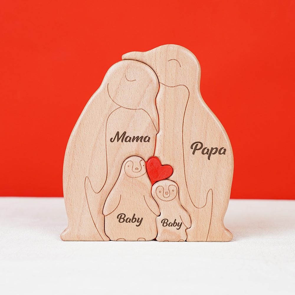 Penguins - Personalized Wooden Family Name Puzzle Decoration