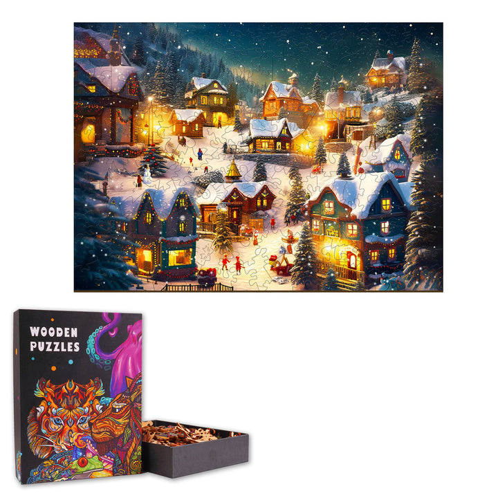 Christmas Eve Town - Wooden Jigsaw Puzzle