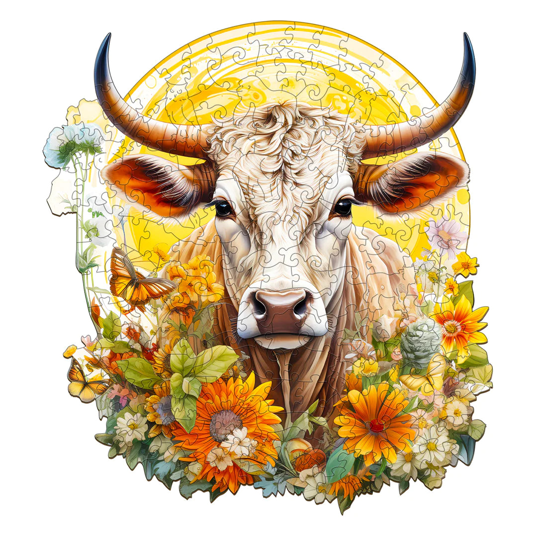 Cow and Flowers - Wooden Jigsaw Puzzle