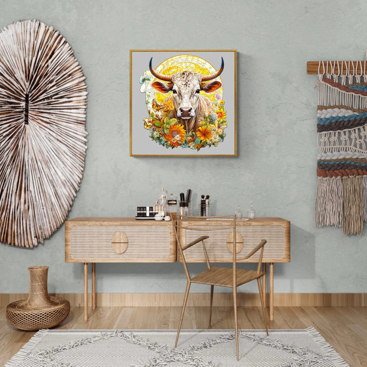 Cow and Flowers - Wooden Jigsaw Puzzle