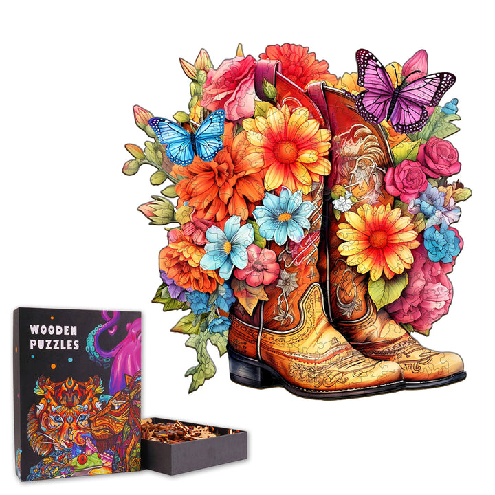 Cowboy Boots Vase - Wooden Jigsaw Puzzle