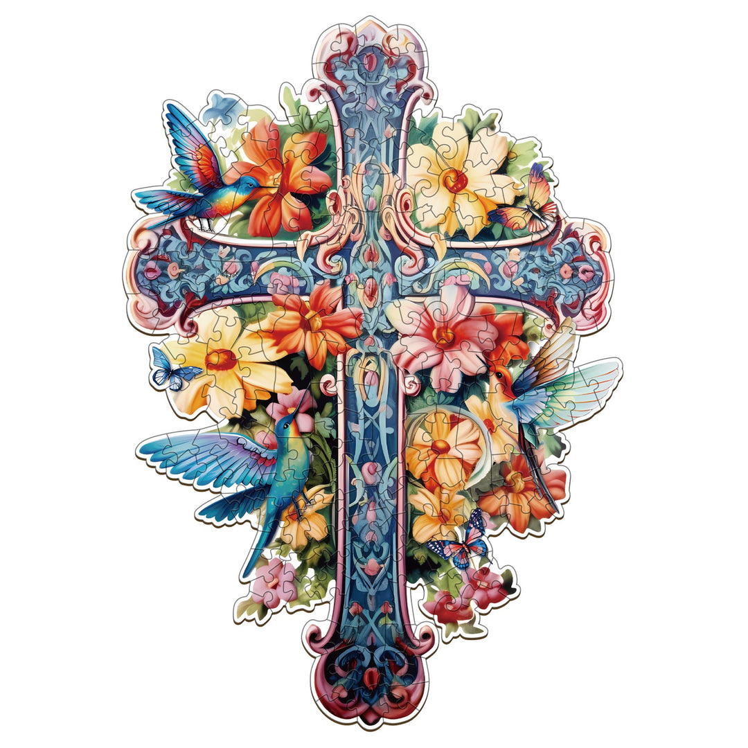 Cross & Flowers - Wooden Jigsaw Puzzle
