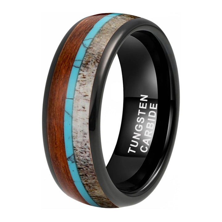 Deer Antler Gold Tungsten Ring with Turquoise Inlay