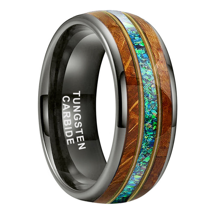 Guitar String Wedding Band with Whiskey Barrel and Opal Inlay