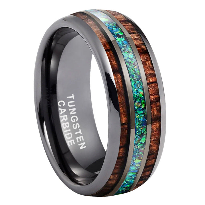 Pearwood Opal Tungsten Wedding Ring
