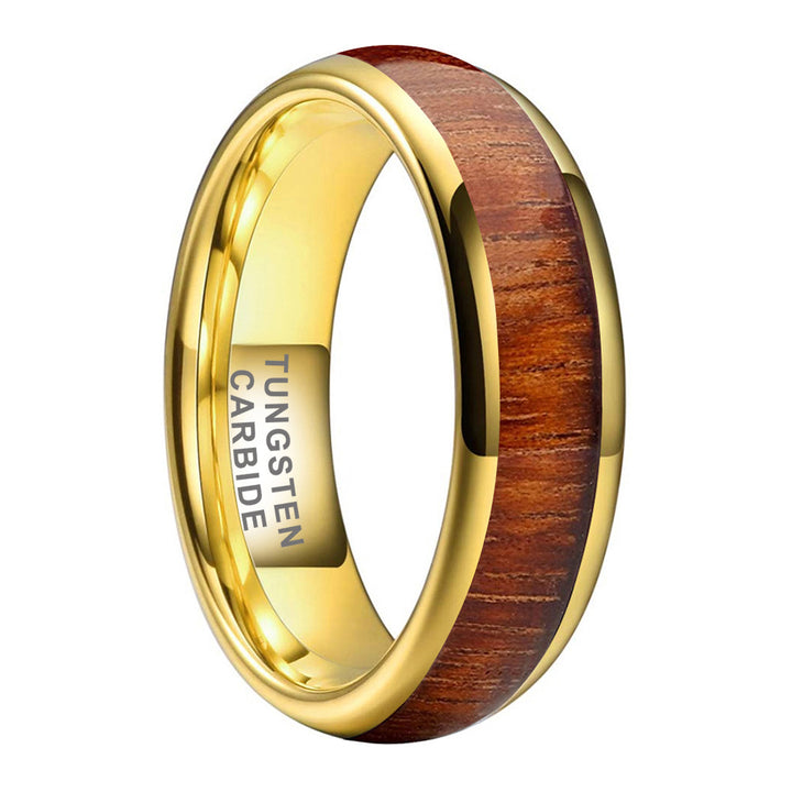 Gold Acacia Wood Tungsten Ring