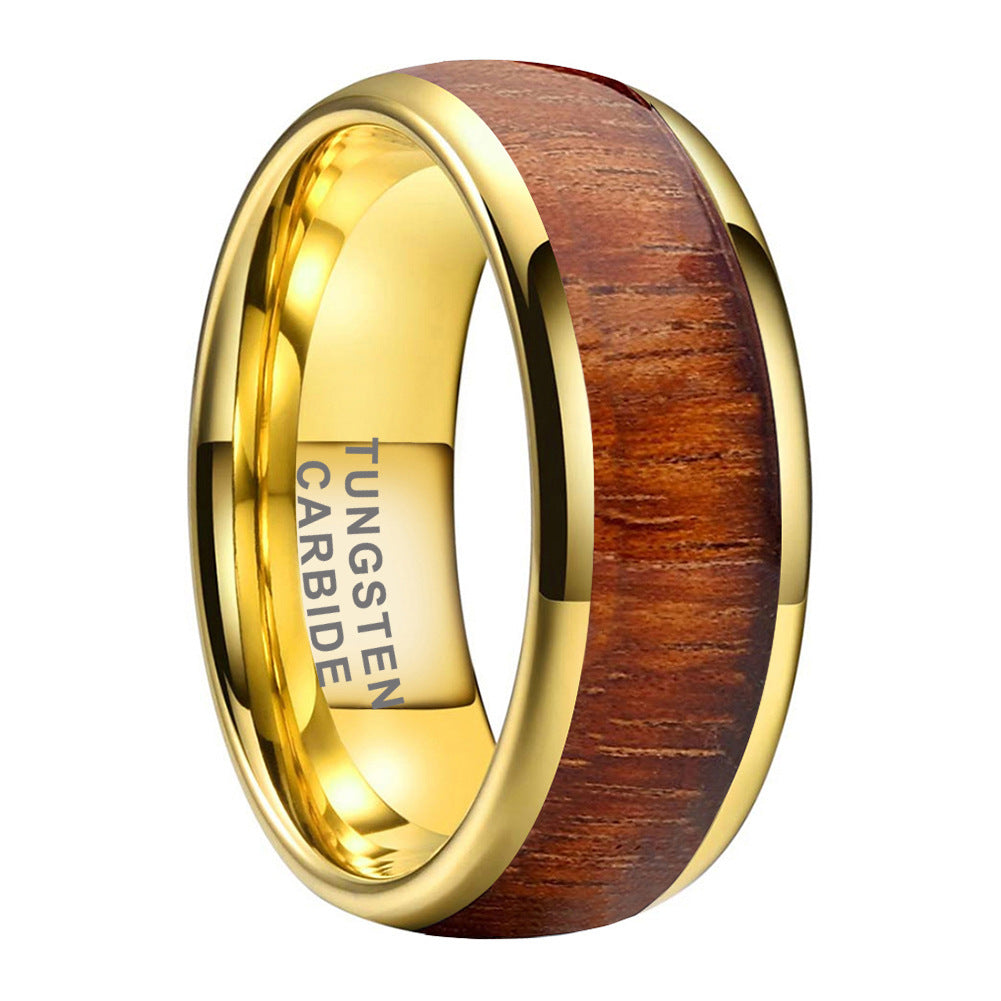 Gold Acacia Wood Tungsten Ring