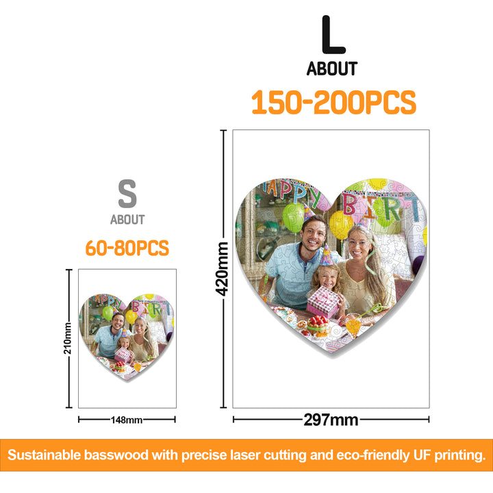 Heart Shaped Personalized Photo Puzzle, Happy Birthday Puzzle