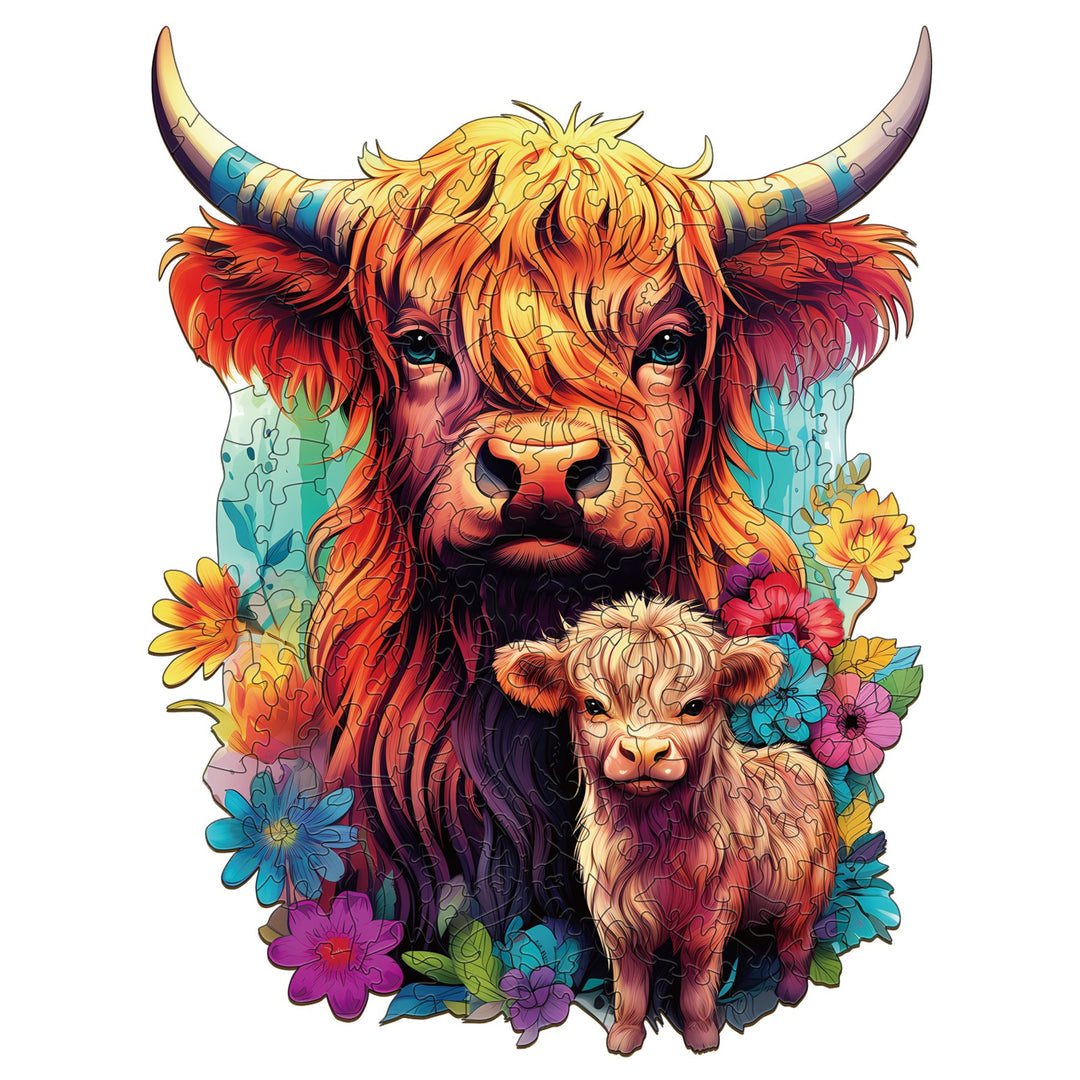 Highland Cattle Family  - Wooden Jigsaw Puzzle