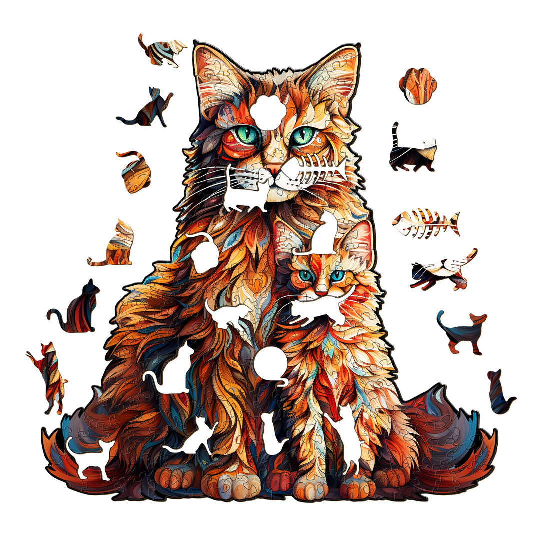 Maine Coon Family - Wooden Jigsaw Puzzle