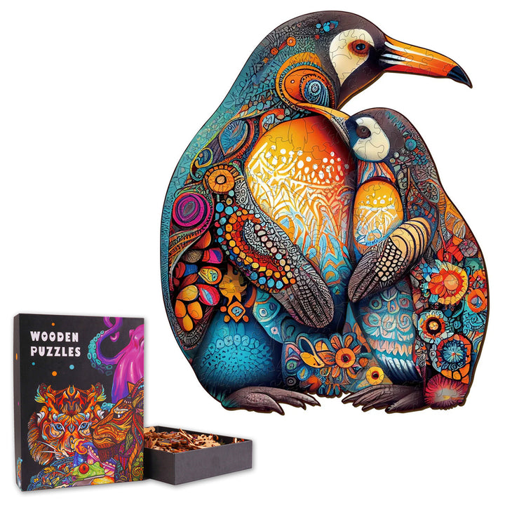 Mama Penguin With Her Baby - Wooden Jigsaw Puzzle