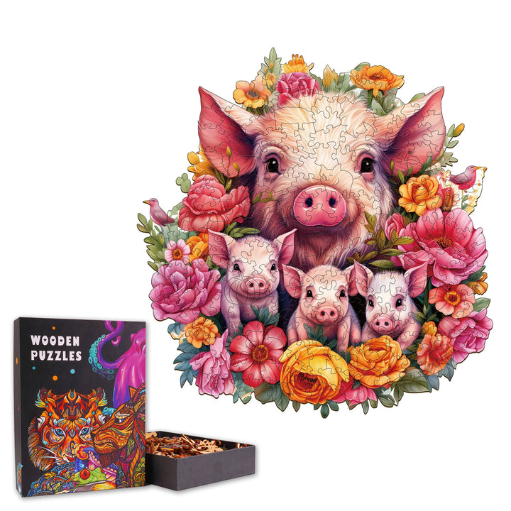 Mama Pig and Her Babies - Wooden Jigsaw Puzzle