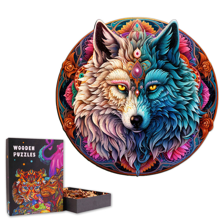 Mandala Yin-yang Wolf - Wooden Jigsaw Puzzle