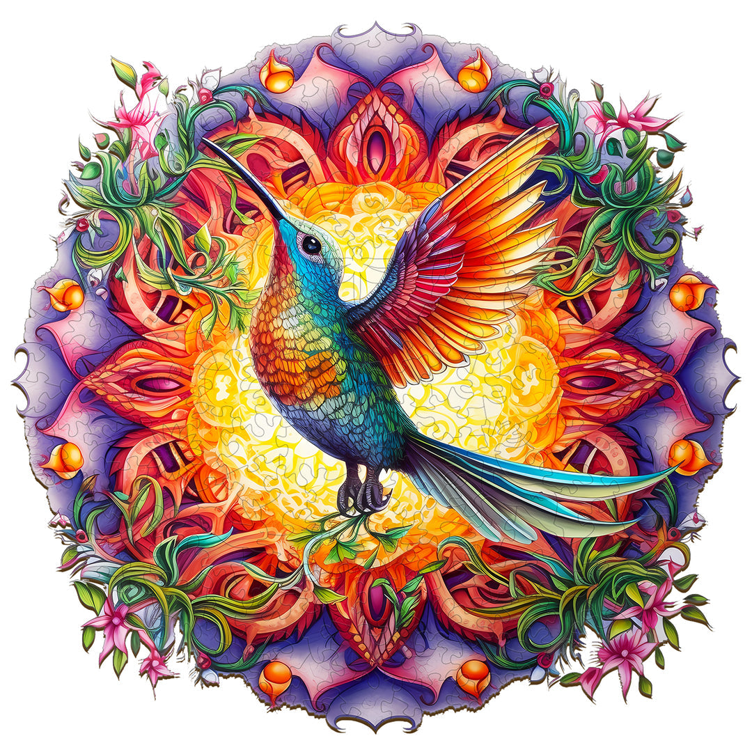Flying Hummingbird & Mandala - Wooden Jigsaw Puzzle