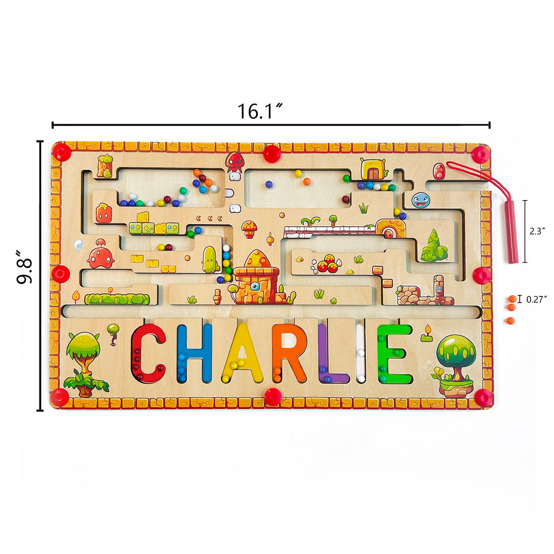 Personalized Baby Name Magnetic Maze Wooden Puzzle - Forest