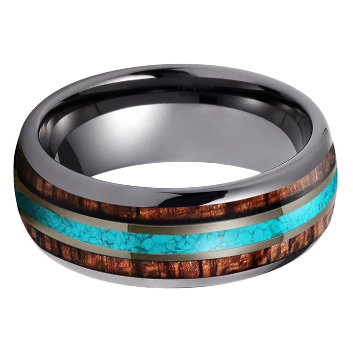 Pearwood Turquoise Tungsten Wedding Ring