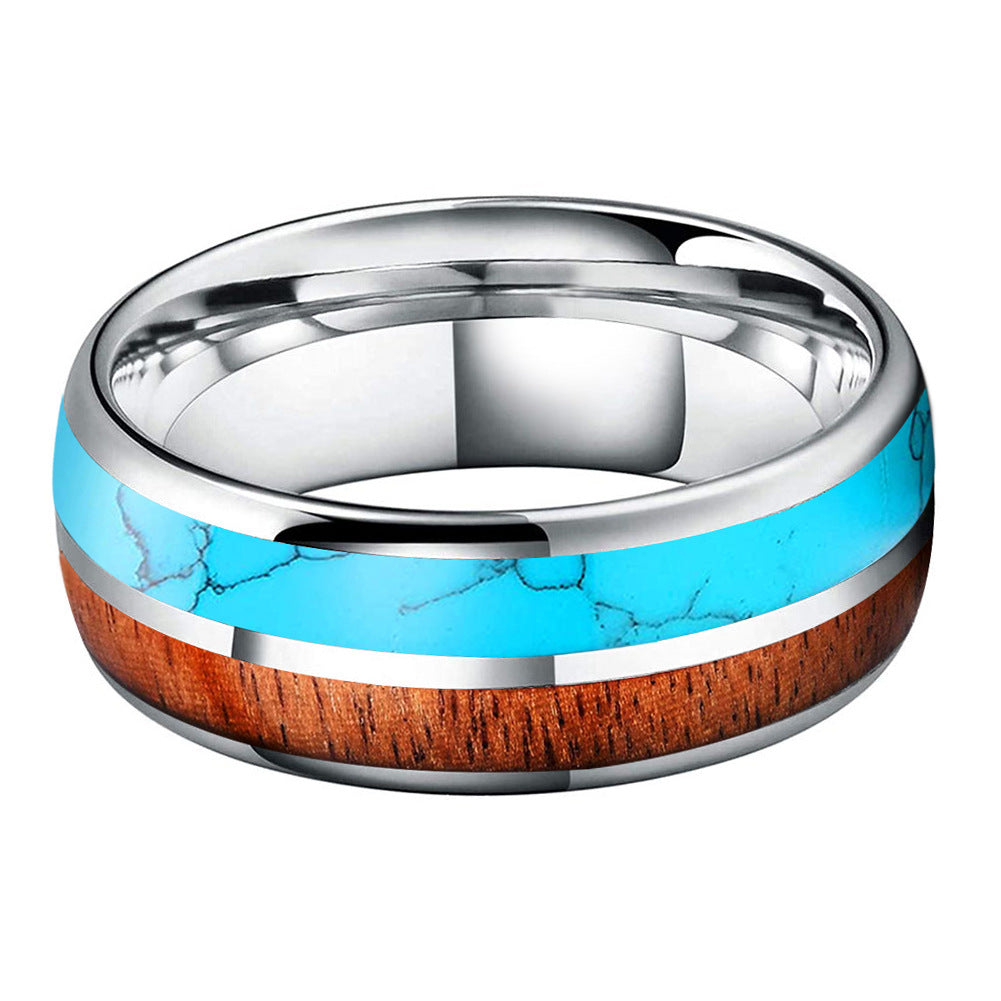 Wooden Tungsten Ring with Turquoise Inlay