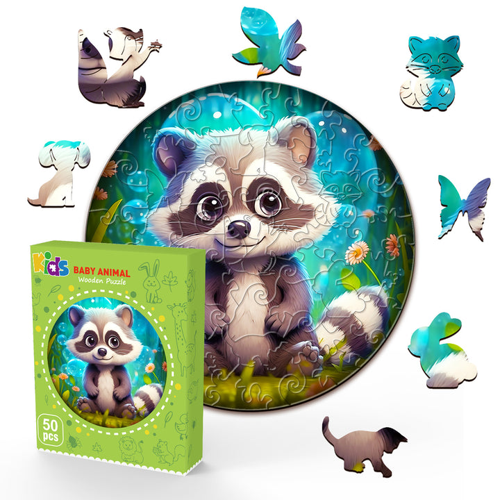 Wooden Jigsaw Puzzle for Kids - Cute Raccoon