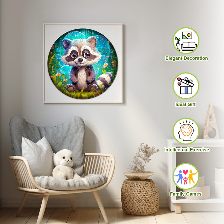 Wooden Jigsaw Puzzle for Kids - Cute Raccoon