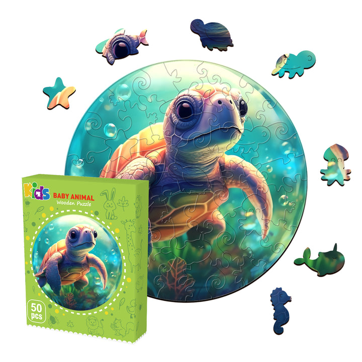 Wooden Jigsaw Puzzle for Kids - Cute Turtle