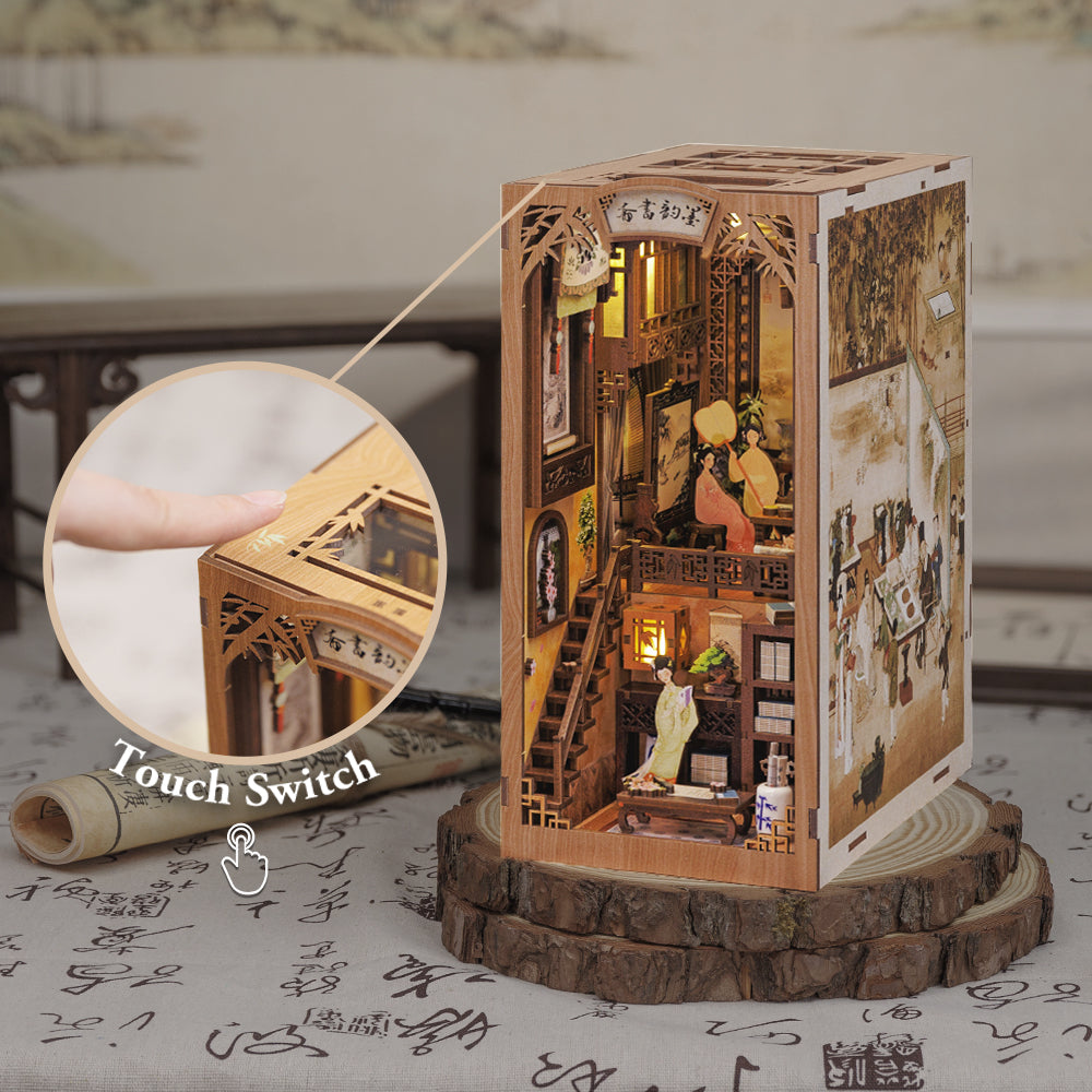 DIY Wooden Book Nook Kit Miniature Bookshelf Inserts（Ink Rhyme Bookstore）