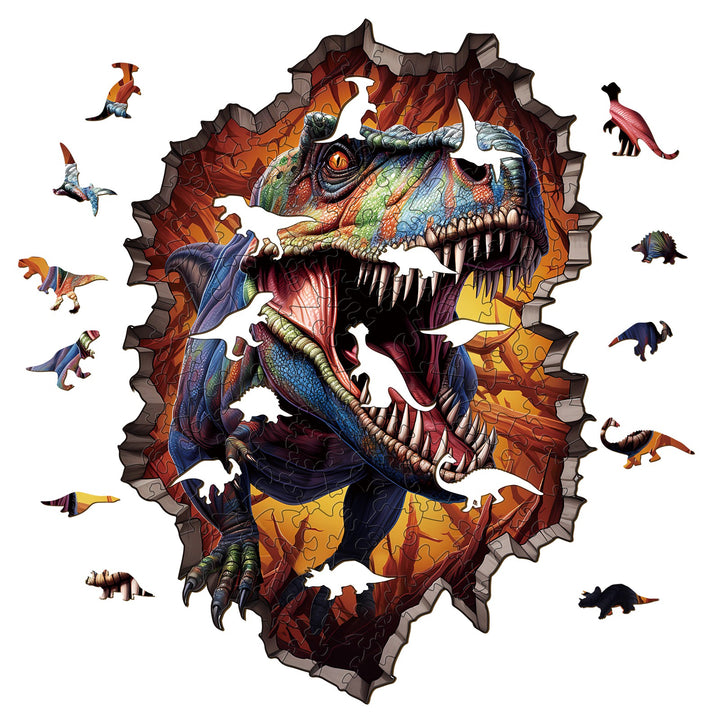 T-rex Breaking the Walls- Wooden Jigsaw Puzzle