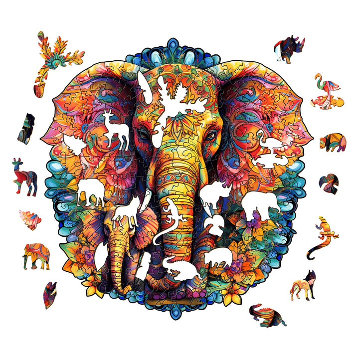 Mandala Elephant Family - Wooden Jigsaw Puzzle