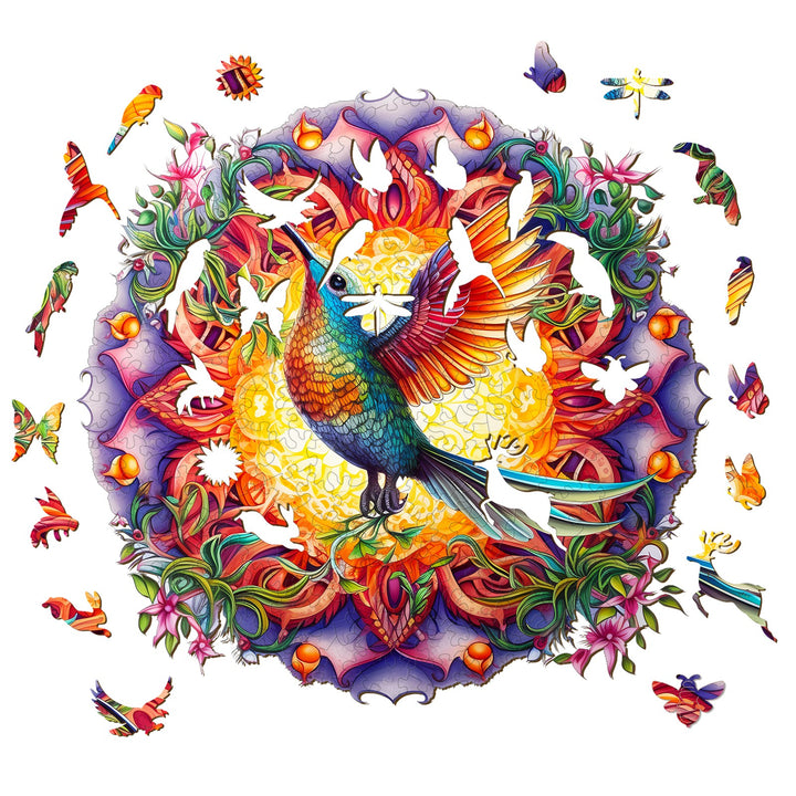 Flying Hummingbird & Mandala - Wooden Jigsaw Puzzle