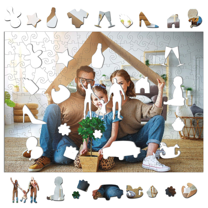 Happy Family Rectangular Personalized Photo Wooden Puzzle