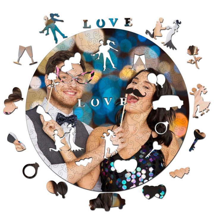 Round Personalized Memory Photo Wooden Jigsaw Puzzles - Love