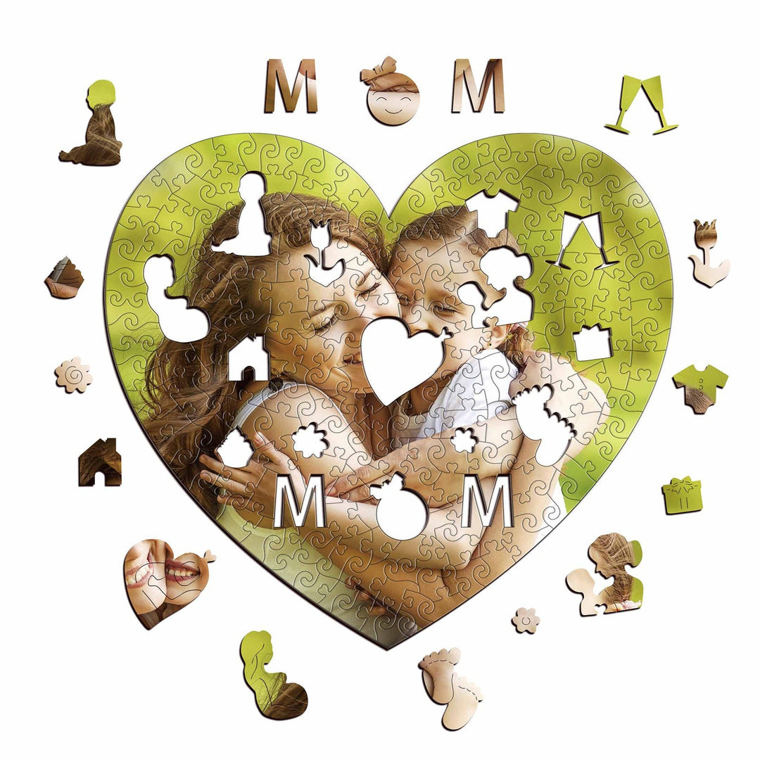 Heart Personalized Photo Wooden Puzzle Commemorative Gifts for Mom