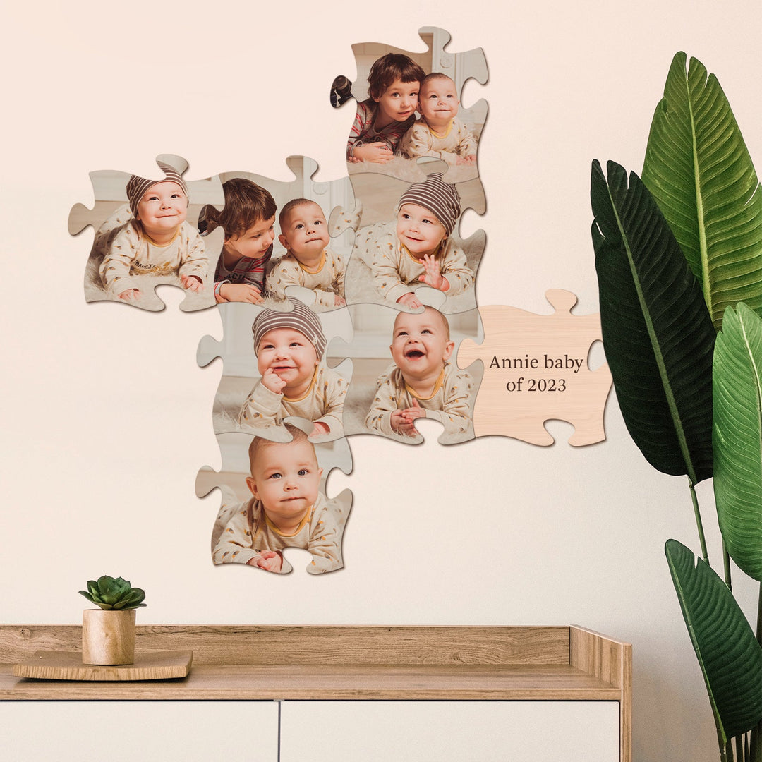 Personalized Wood Picture Wall Decor - Puzzle Shape